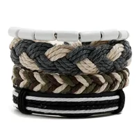 

New Style Hemp Rope Woven Bracelet Simple Wooden Beads 4pcs/set Leather Bracelets