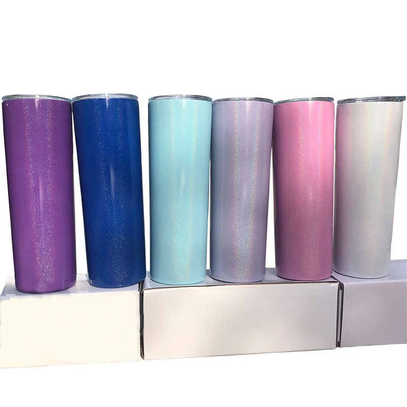 

Wholesale Stainless Steel Sublimation Glitter Colorful 20oz Skinny Tumbler with High Quality