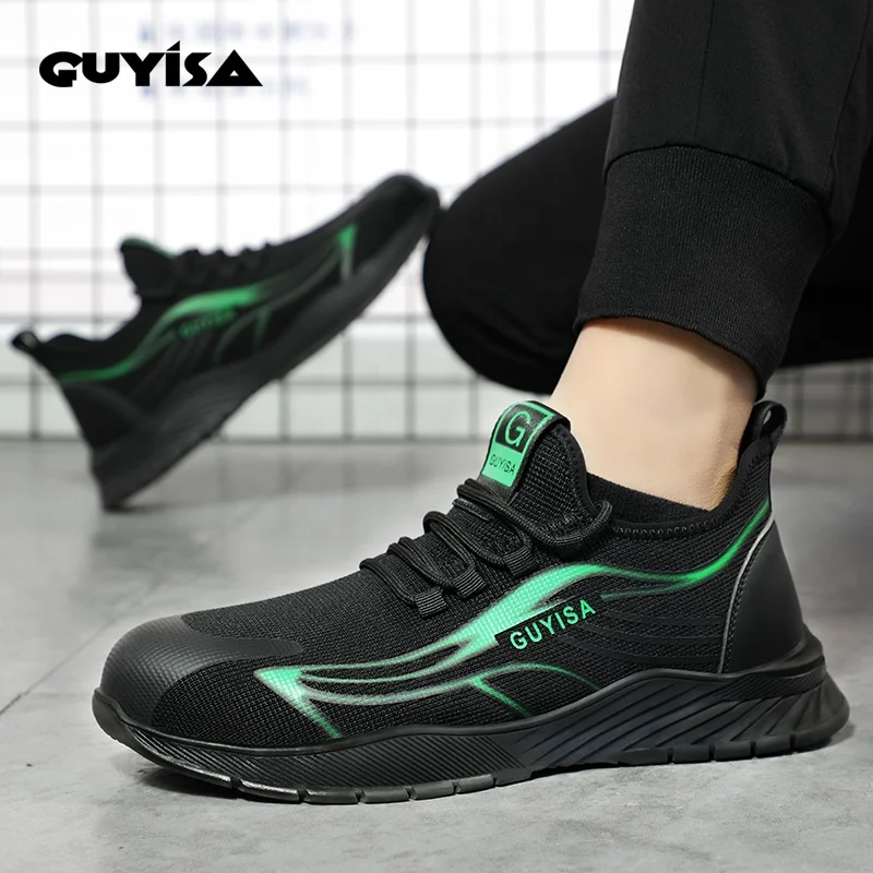 

GUYISA Black Fahsion Breathable Men Safety Shoes for Work Construction Site with Steel Toe Anti-puncture Material Safety boots