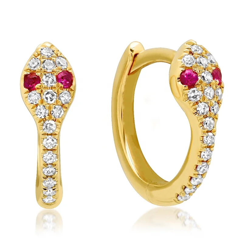 

Gemnel handmade jewelry 925 sterling silver hoop 18k gold mini diamond snake huggies earrings