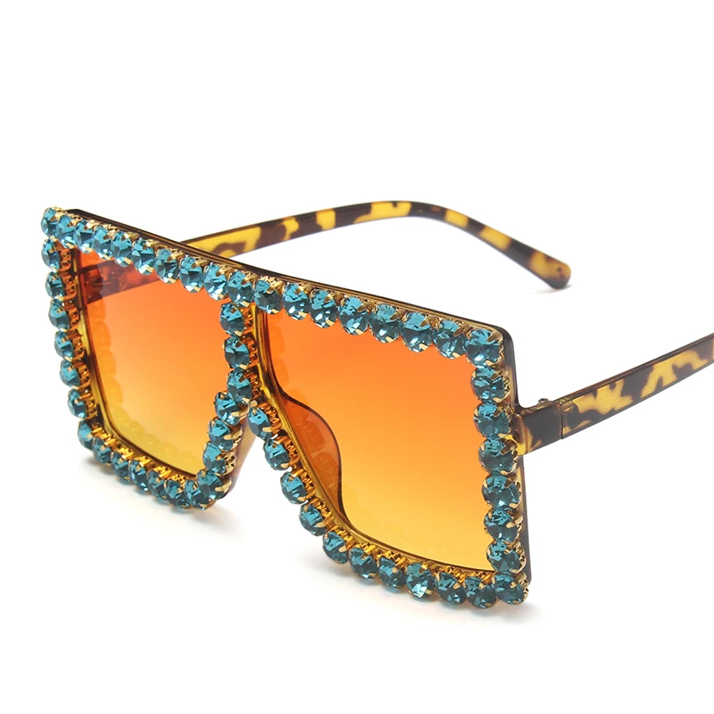 

Women Square Oversized Crystal Bling Rhinestone Sun Glasses for Woman Luxury Fashion Shade UV 400 Sunglasses