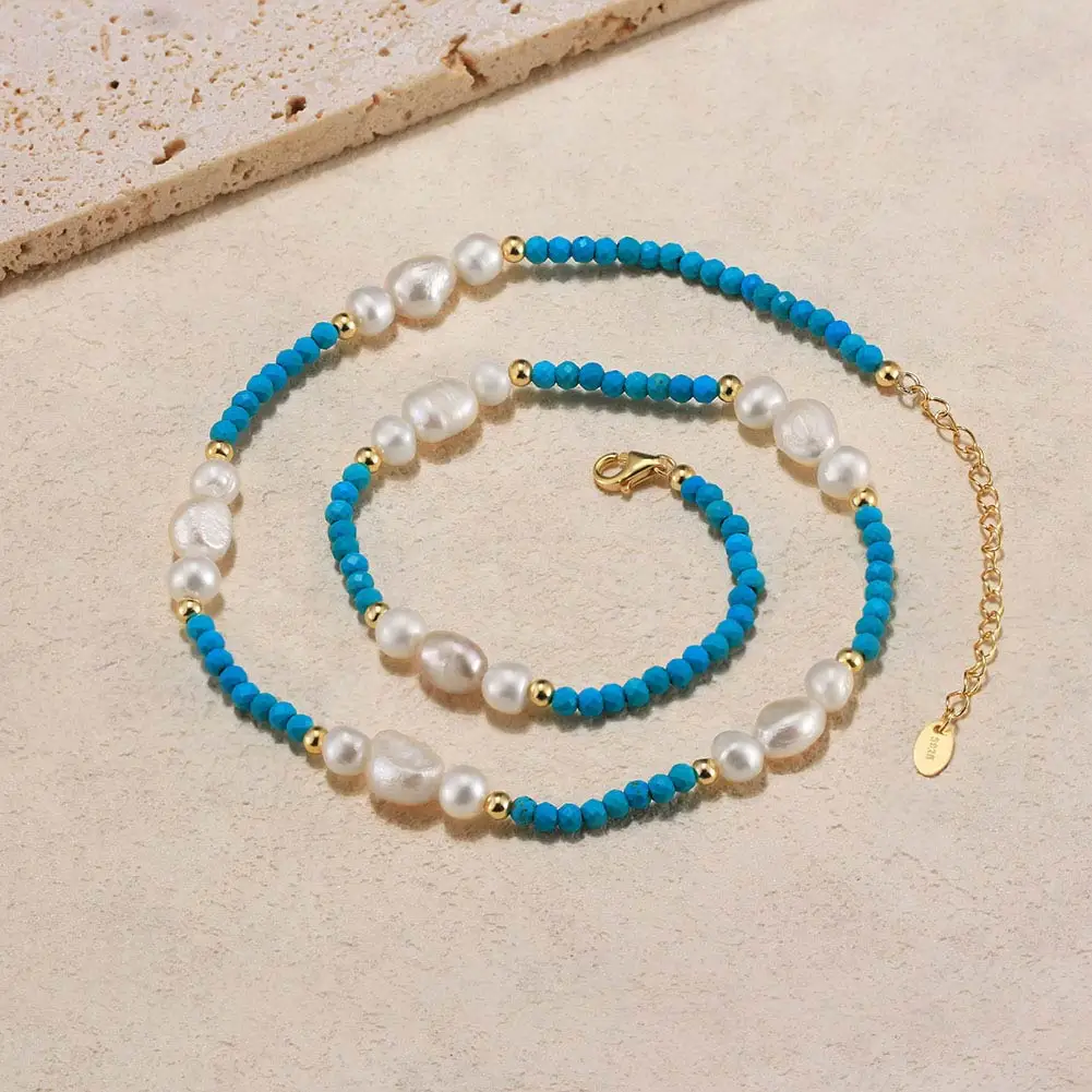 MPN03 RINNTIN Luxury Chains Choker Natural Freshwater Pearl Turquoise Chain Necklaces for Women