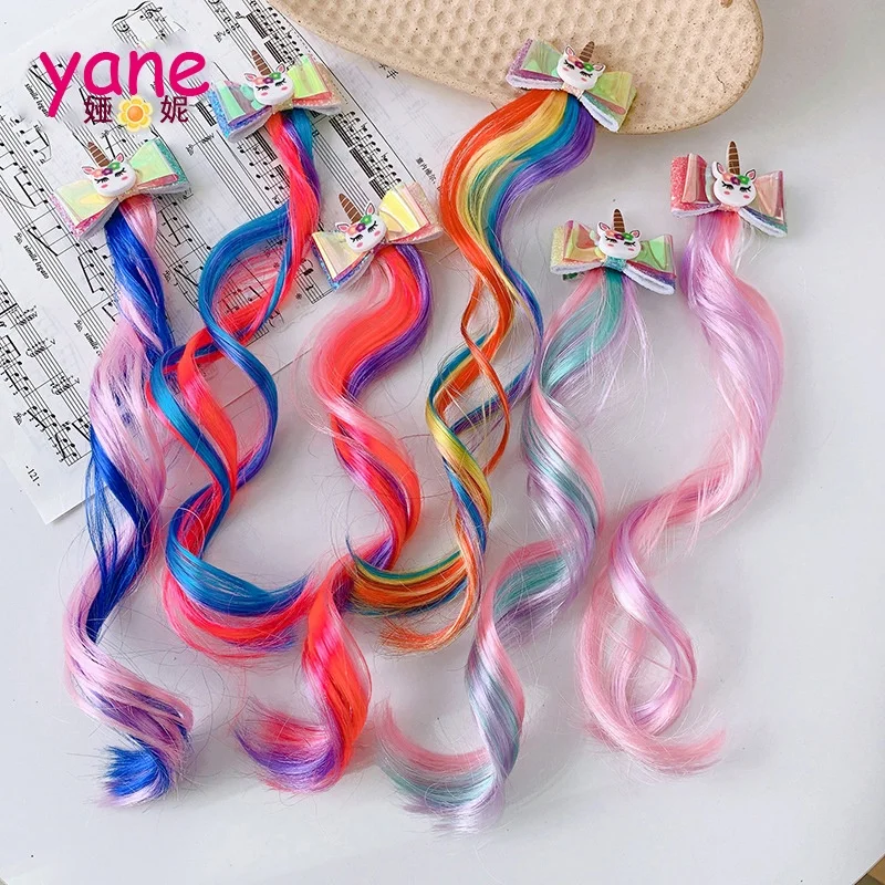 

Gradient color hair clips unicorn accessories double layer bow wig hairpin