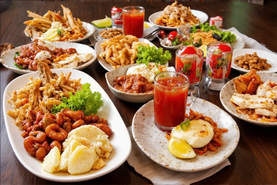 Various dishes enhanced with Tabasco sauce including eggs, seafood, and cocktails