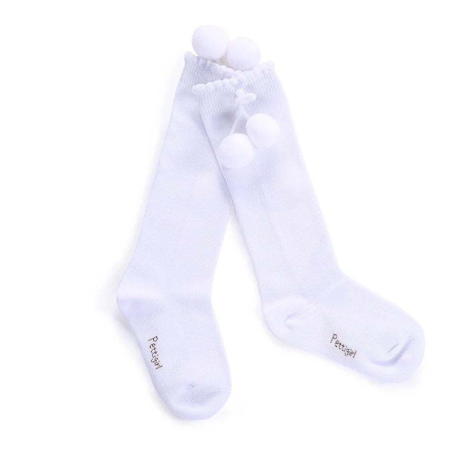 

Pettigirl Baby Socks With 2 Cute Hairball White Girls Socks Cotton Baby popular Socks Wholesale A-DMSC909-2