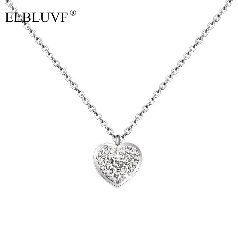 

ELBLUVF Free Shipping Stainless Steel Romantic Silver Color Zircon Love Heart Necklace For Women