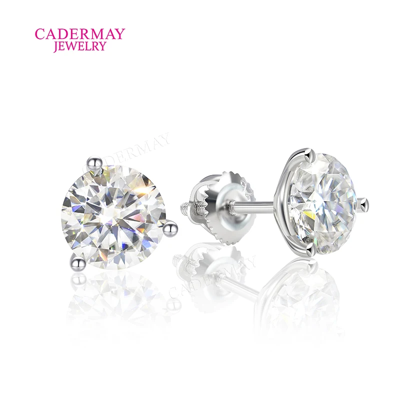 Cadermay Moissanite Solitaire Earrings 5mm 6.5mm 8mm 9mm VVS Moissanite Diamond 3 Prongs Martin Stud Earrings for Women Men Gift