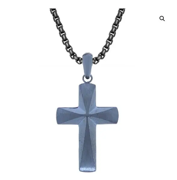 

Promotional Steel 316L Blue Plating Stainless Steel Bold Cross Pendant Black Ball Extender Chain Necklace