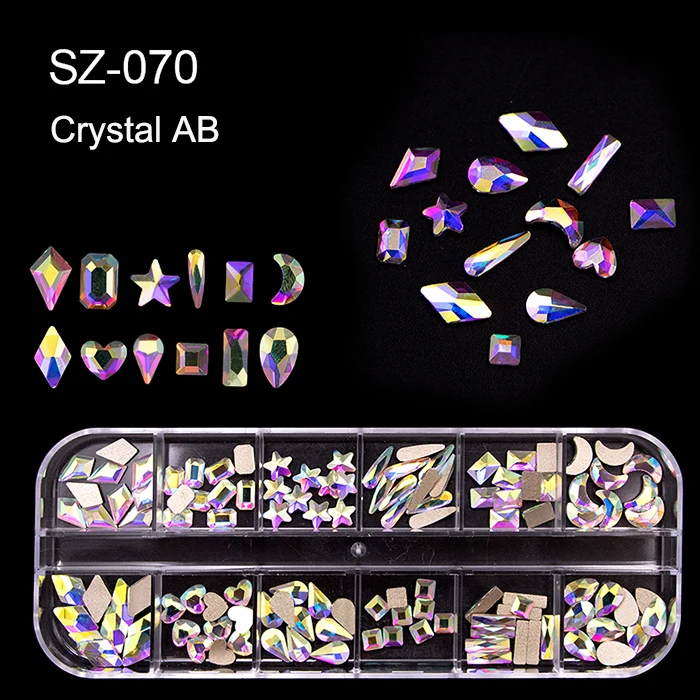 

ZSHZ070 Multi Shapes 3D Glass AB Crystal Nail Art Rhinestones Kit with Flatback Round Bead Charm Gem Stone Jewelry Diamond, As the picture