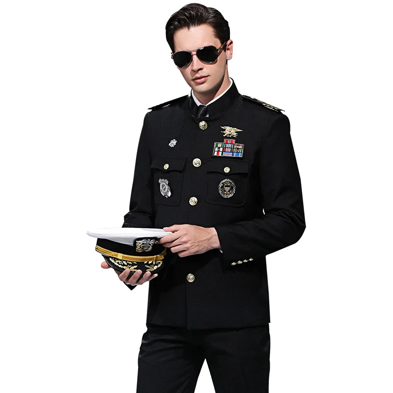 

Merchant New Design Navy Officer Dress White Army Uniform Pattern, Black ,white, customize