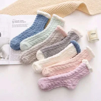 

Coral Fleece Indoor Floor Crew Socks Girl's Cartoon Animals Fuzzy Socks, Customized