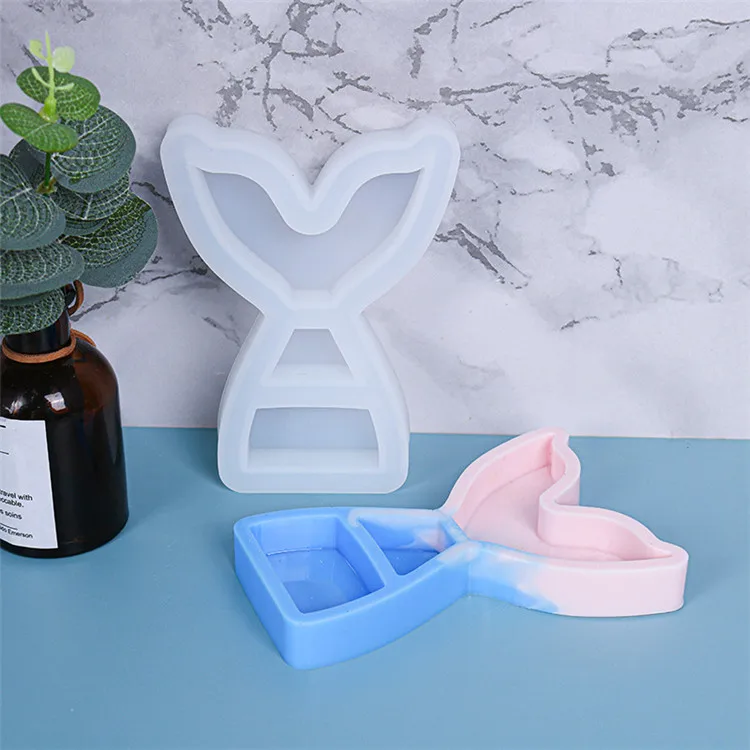 

Y2452 shiny mermaid tail epoxy resin silicone storage box molds, White