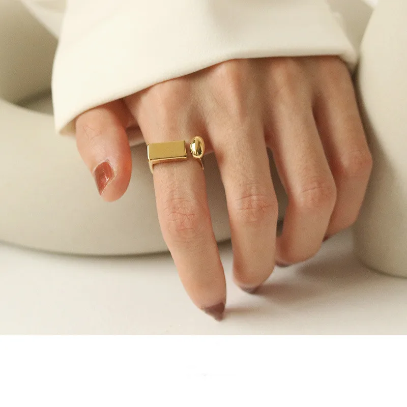 

Ins stylish minimalist D-shaped open ring with brass plated 18K gold ring