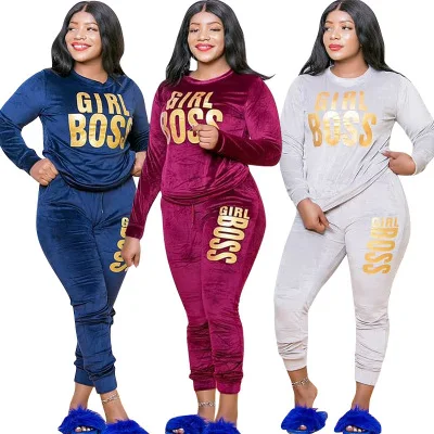 

Fall Winter 2021 Womens Plus Size Clothing Velvet Tracksuit Fat Women Casual Plus Size 2 Piece Sets