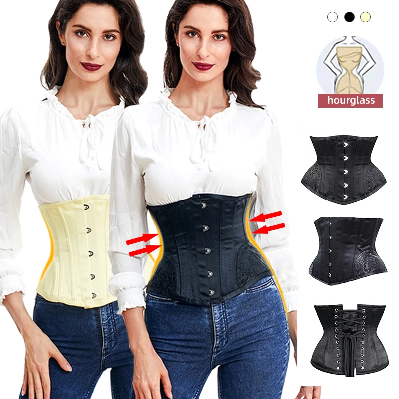

Black Hourglass Shaper Women Vintage Tummy control Top Lace up Waist Trainer Corset