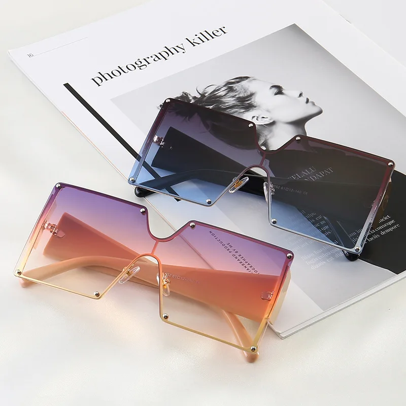 

Wholesale Rimless One Piece Square Sunglasses Women 2019 New Luxury Gradient Brand Fashion Flat Men Gafas Eyewear, Custom colors