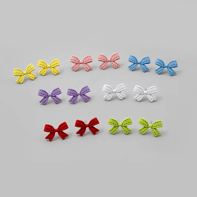 

fashion trendy sweet paint bow candy color small stud earrings