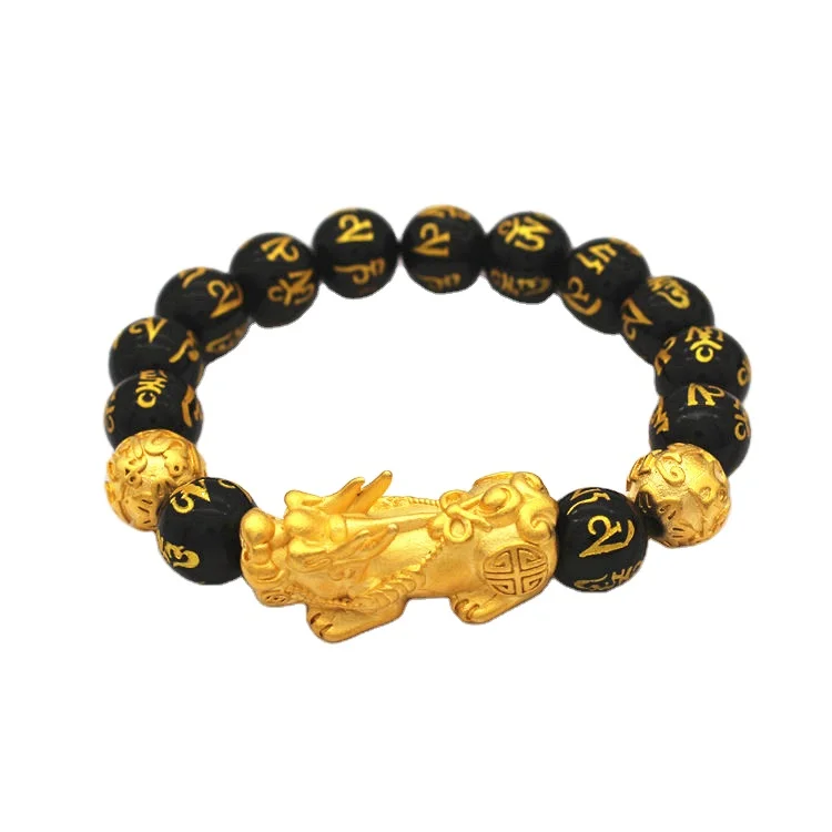 

New Factory Wholesale Vietnam Sand Gold Brave Bracelet Jewelry Men And Women SixCharacter Mantra Beads Agate Bracelet