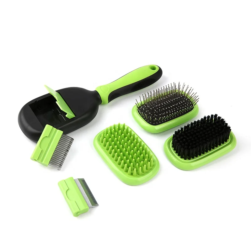 

Green 5 in 1 Pet Grooming Kit Detachable Multifunction Pet Grooming Tool Dematting Deshedding Bristle Brush For Cat Dog