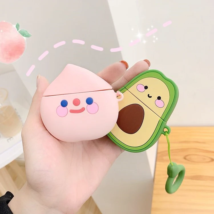 
Custom cartoon strawberry peach avocado waterproof silicone cover case for airpods 