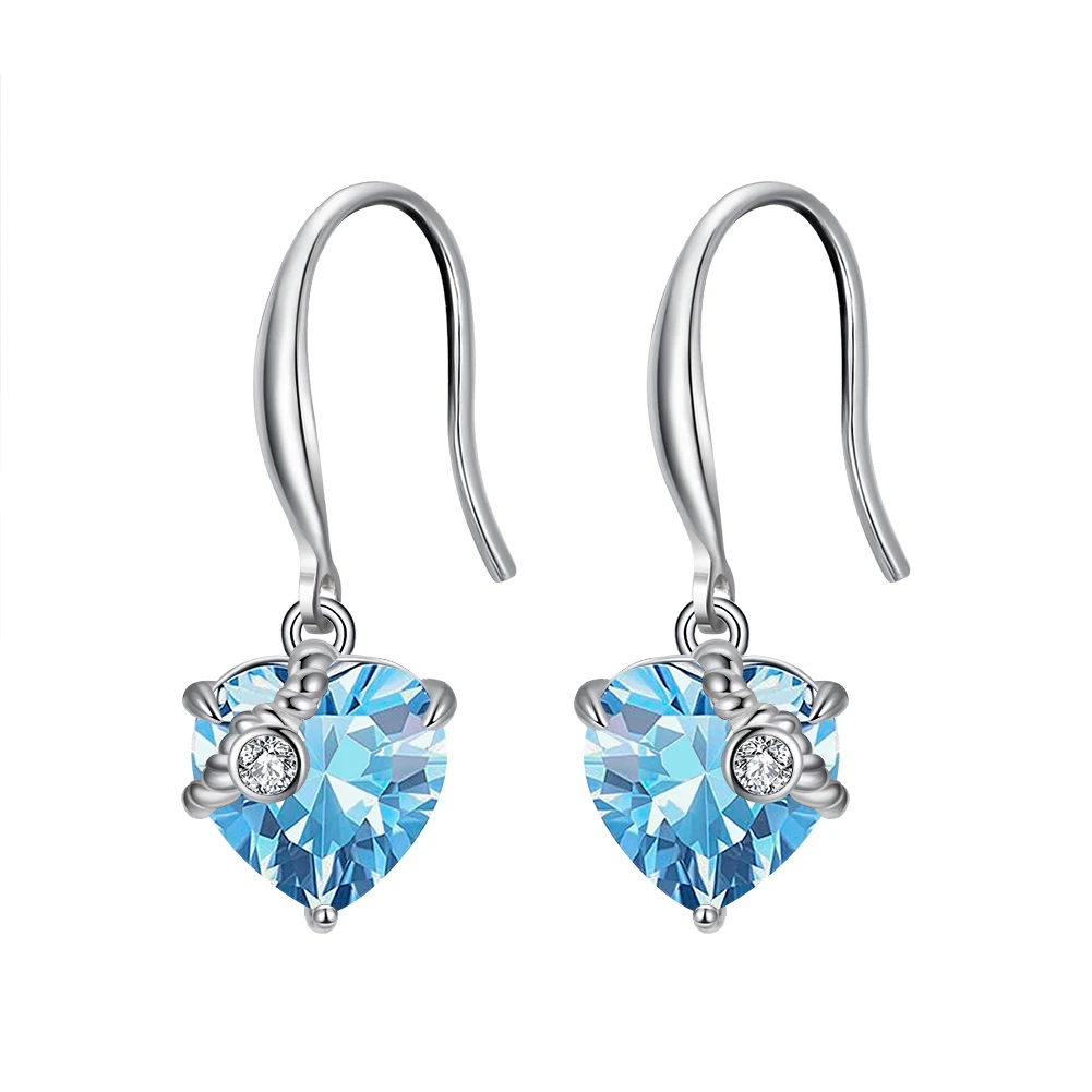 

SE343 RINNTIN Hypoallergenic 925 Sterling Silver Earrings Birthstone Cubic Zirconia Heart Dangle Earrings for Women