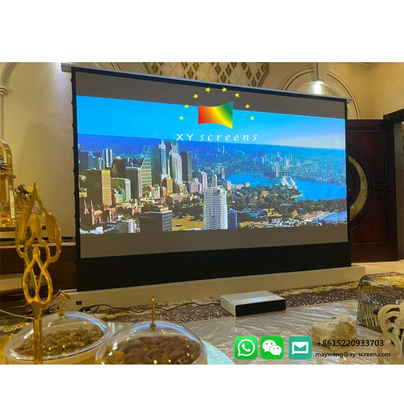 

xy screen pet crystal ust 120 inch motorized floor rising projector alr screen