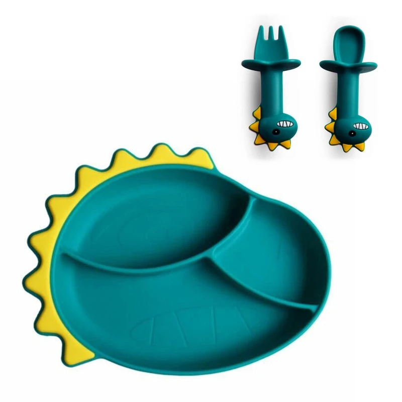 

Divided Toddler Dinosaur Silicone Plates Skid Resistant Suction Cup Unbreakable Feeding Placemats Plates For Toddler Baby Ki, Customized color