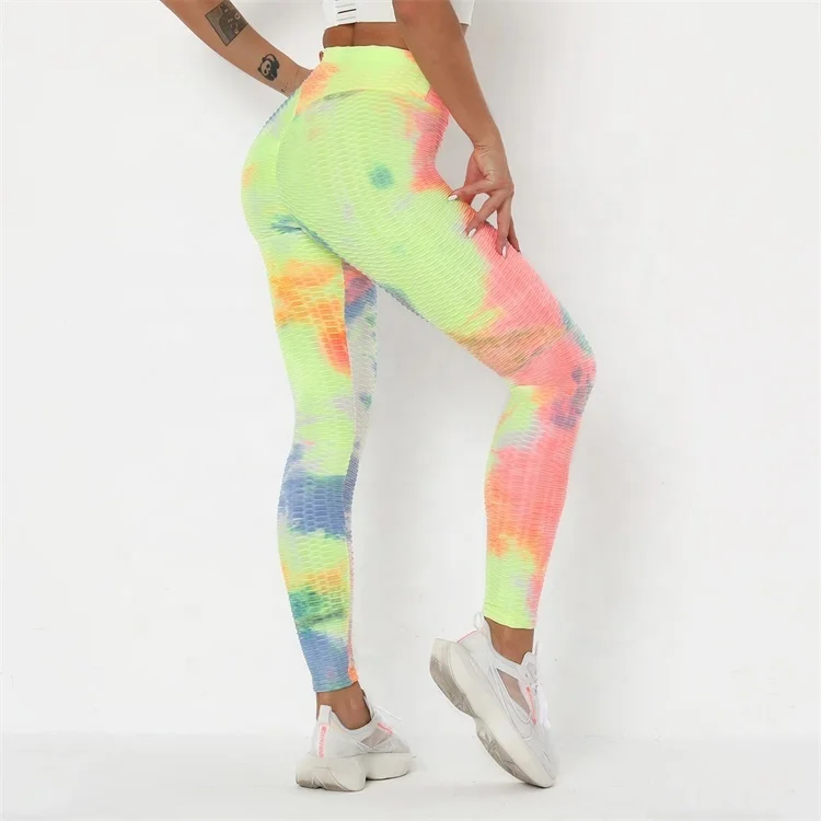 

Watercolor Tie Dye Textured Butt Lifting Ruched Leggings, Picture