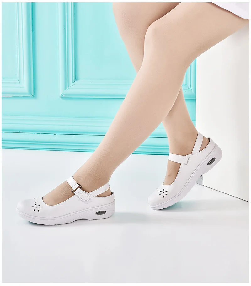 

2020 Hospital Soft Soles Breathable Doctor And Nurse Women's White Color Non-Slip PU Flat Work Uniform Shoes, As shown