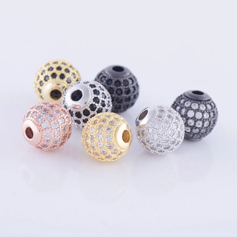 

CZ Micro Pave Crystal Stone Brass Round Spacer Bead For Jewelry Bracelet Making