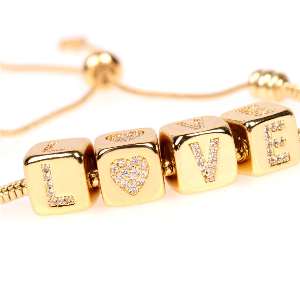 

Sweet Jewelry Crystal Rhinestone LOVE Letter Snake Bone Chain Bracelet Square LOVE Alphabet Slider Bracelet