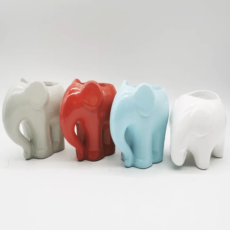Desktop Elephant Flower Pot Ceramic Animal Cute Small Mini Round For