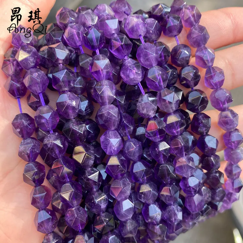 

Diamond Cut Amethyst Bracelet Natural Beads, Loose Natural Healing Stone Amethyst Crystal Quartz Beads For Jewelry Making, Purple