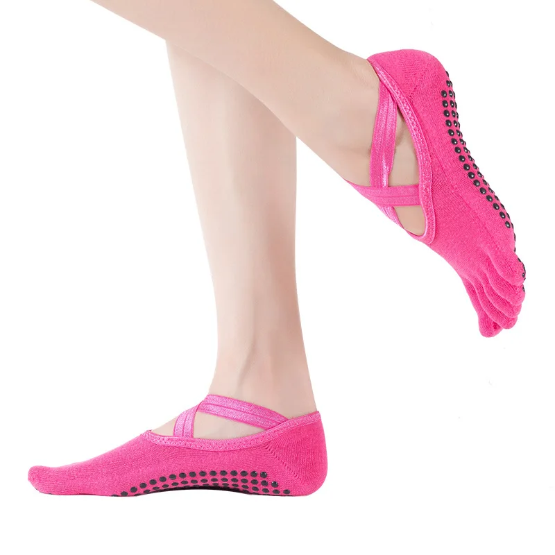 Ladies Pilates Ballet Socks Dance Sock Slippers Women Professional Anti Slip Bandage Cotton Sports Five Toe Yoga Socks