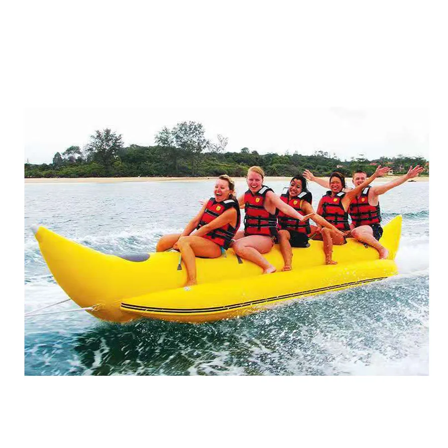 

Commercial water play equipment inflatable banana boat for kids n adults, Yellow,blue,green,white,black,etc,customized