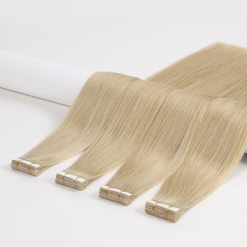 

wholesale tape hair extensions 100% remy virgin russian blonde straight double drawn tape in hair extensions 100human hair