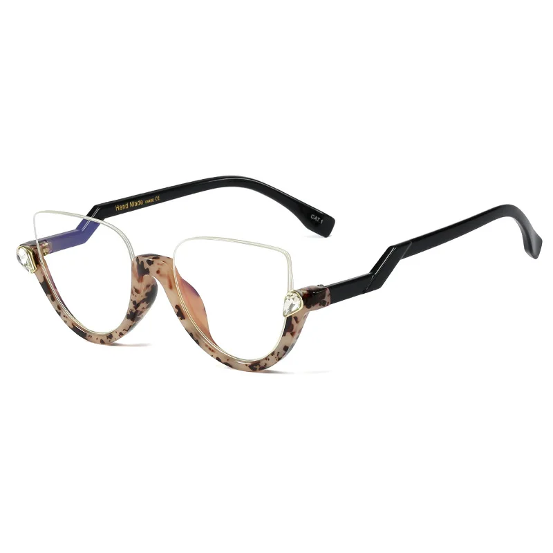 

Women Fashion Half Frame Anti Blue Light Optical Glasses Sunglasses Vintage Diamond Shining Rhinestone Rimless Glasses