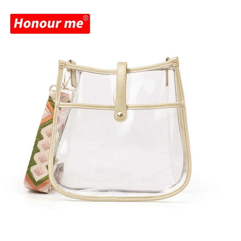 

HonourMe Messenger Crossbody Shoulder Bags Clear PVC women tote bag jelly luxury transparent handbags women, Sample or customized