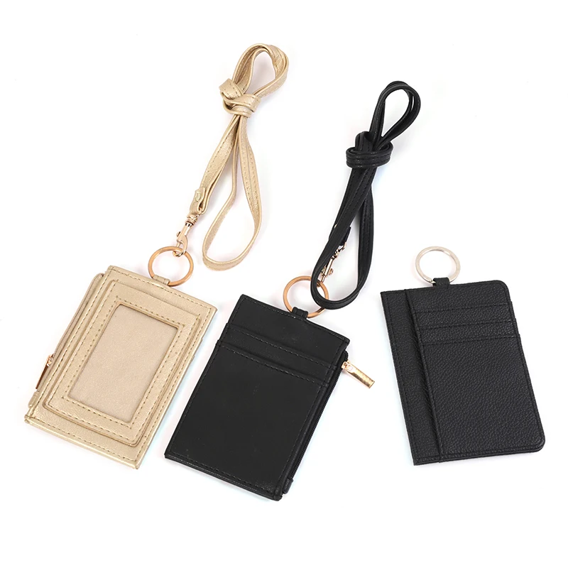 

Fashion Waterproof Hanging Neck Credit Card Holder Wallet Multi-function Pu Lanyard Card Holder For Women, Camel+black