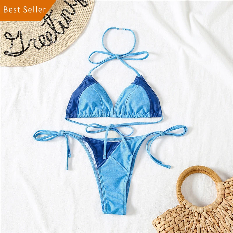 

Wholesale Custom Patchwork Print Bikini Set Swimsuit Padded Bra Brazilian Sexy Bandage Sexy Bikini Set, Customized color