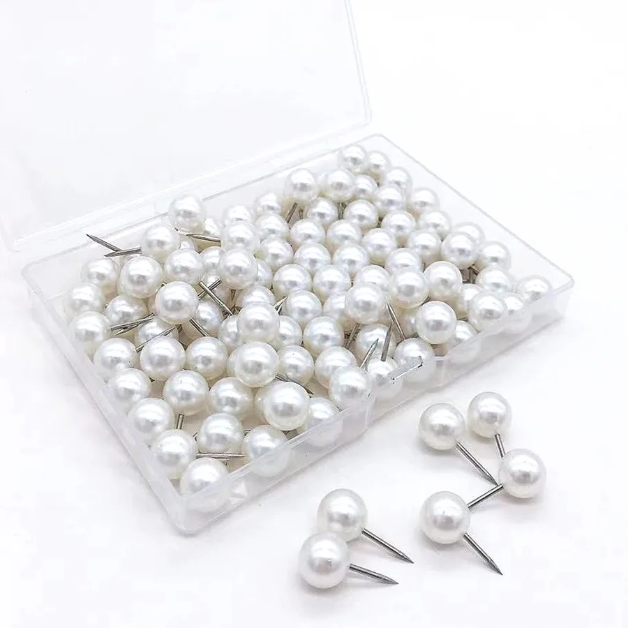 

100pcs 10mm Pearl White Color Map Tacks Round Plastic Head Push Pins