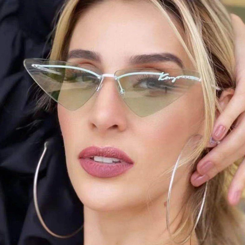 

Nx17044 Rimless Triangle Designer Metal Sunglasses Famous Brands Shades 2021 Small Women Frameless Cat Eye Sunglasses, 6 colors