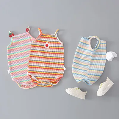 

Baby Newborn Girls Rainbow Stripe Romper 2020 New Baby Girl Candy Stripe Girl Creeper Thin Wing Mardi Gras Outfit Kids Jumpsuits