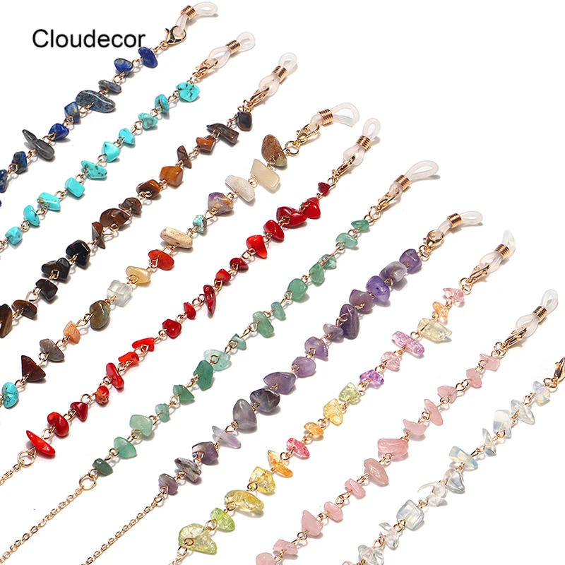 

Colorful Natural Stone Crystal Glasses Chain Gold Plated Anti Loss Sunglasses Chain Beaded Turquoise Maske Lanyard Holder Women