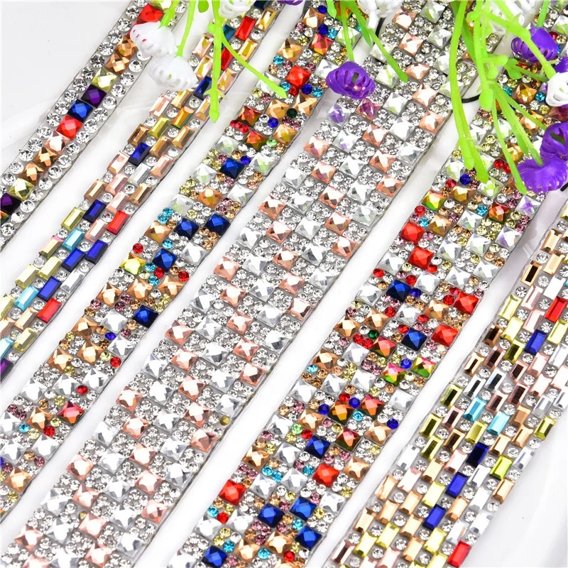 

Colorful high-end rhinestone barcode tape hot melt adhesive diamonds furniture cloth wedding dress belt diy jewelry accessories, As the picture shows
