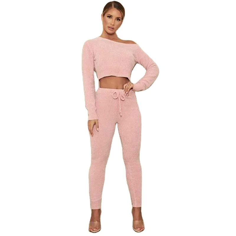 

Crop Trouser Pants Women Winter Top Knit Two Piece Set