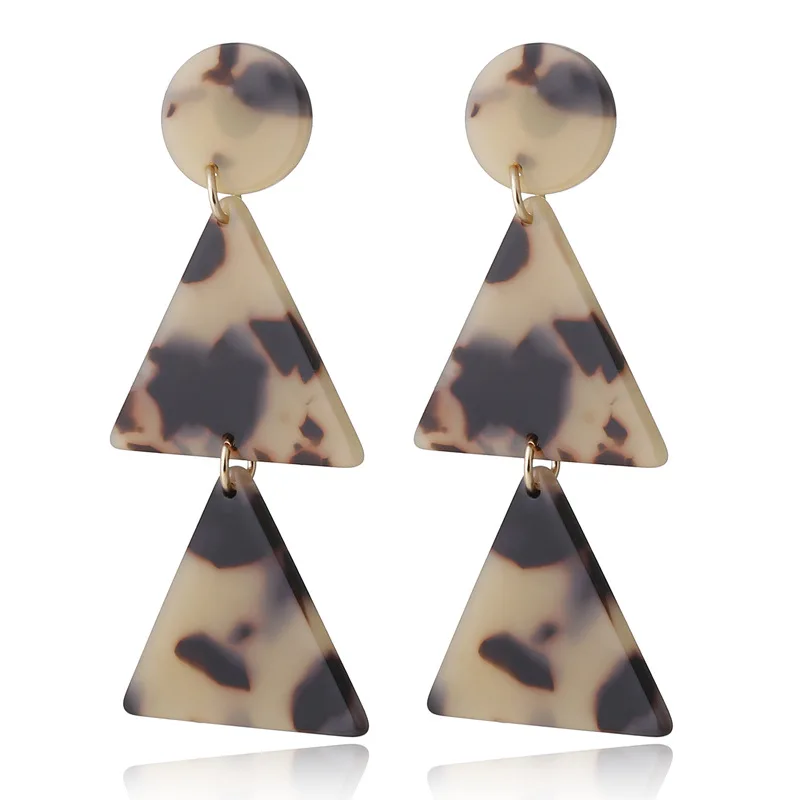 

Amber Tortoise Shell Double Triangle Acetate Board Acrylic Drop Earrings Leopard Acrylic Resin Geometric Triangle Dangle Earring