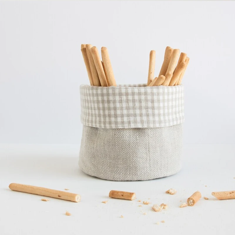 

Natural Cotton Fabric Bread Basket Plant Pot Linen Bag Organic Food Storage Bowl, Customized