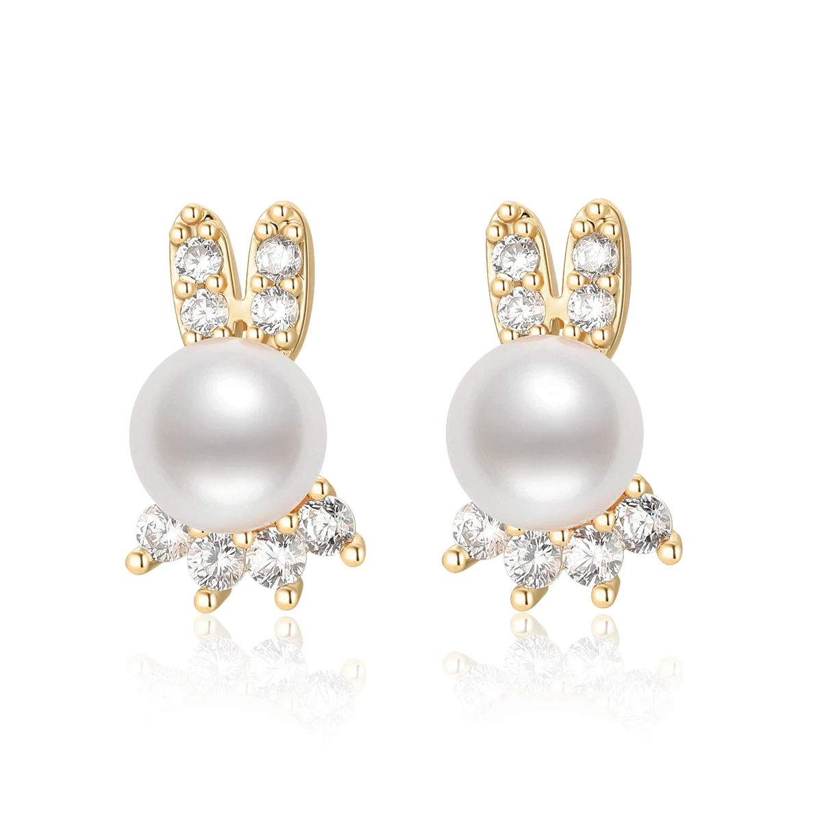 

Lovely Tiny Rabbit Stud Earrings for Girls 14K Gold Filled 6-7mm Natural Cultured Freshwater Bunny Pearl Earrings Women Jewelry