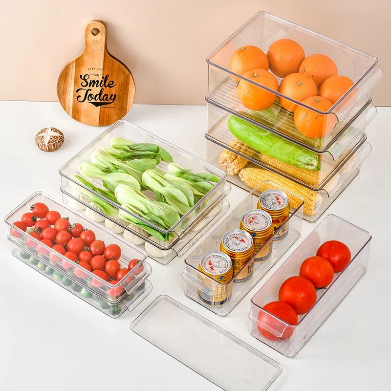 

Acrylic fridge food storage with removable lid kitchen refrigerator organizer bins box container, Transparent clear